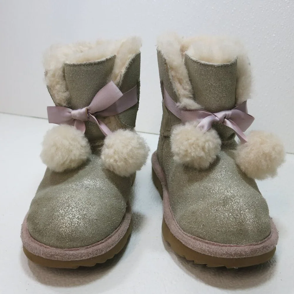 UGG Gita Metallic Pom-Pom Bow Boots Insulated Kids Footwear Childs Winter Boot 2